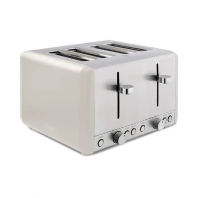 Image of Tower T20051MSH Cavaletto 4 Slice Toaster with Defrost/Reheat, Stainless Steel, 1800W, Latte Chrome Accents