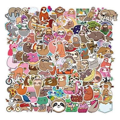 Image of 100Pcs Sloth Stickers for Kids Teens Adults Boys Girls Gift,Stickers Pack Laptop,Skateboard Luggage Car Bike Cup Computer Water Bottle Decor,Cartoon Vinyl Waterproof Sticker Decal