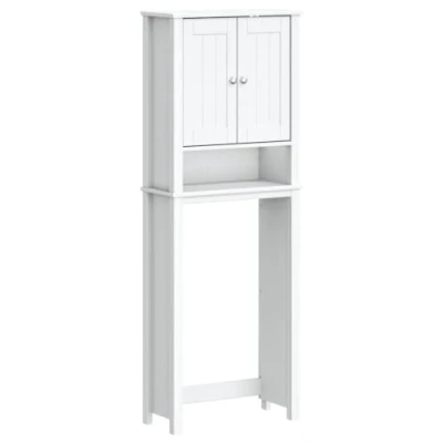 Image of vidaXL Wooden Over the Toilet Storage Unit BERG Style in White, made with Solid Pine Wood, Compact Freestanding Bathroom Furniture Ample Shelving