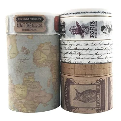 Image of ZMLSED 7 Rolls Washi Masking Tapes Set, Japanese Decorative Writable Vintage Tape for DIY Crafts Arts Scrapbooking Bullet Journal Planners