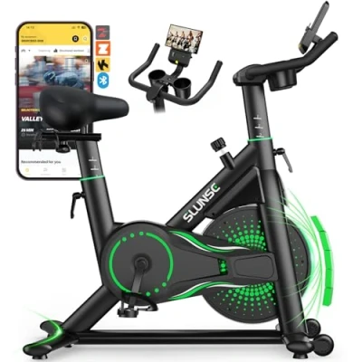Image of SLUNSE Exercise Bike for Home Use, Adjustable Magnetic Resistance Spin with Smart APP, Gym Equipment Stationary Dumbbell Rack, LCD Display, Tablet Holder, 180KG Weight Capacity
