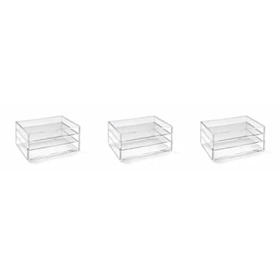 Image of OSCO Medium Clear Acrylic 3 Drawer Chest Pack A5 Pin storage Jewellery Paperclips Crayons Pens Pencils Small Stationery H11 x W23 D17 cm