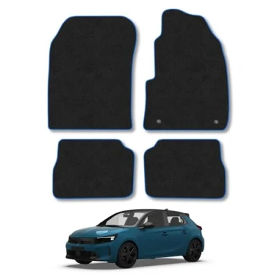 Image of Car Mats Compatible with Vauxhall Corsa E (2020 ) Tailored Fit Blue Carpet Floor Set Accessory Custom 4 Pieces Anti Slip Backing &amp; Binding Trim Edge