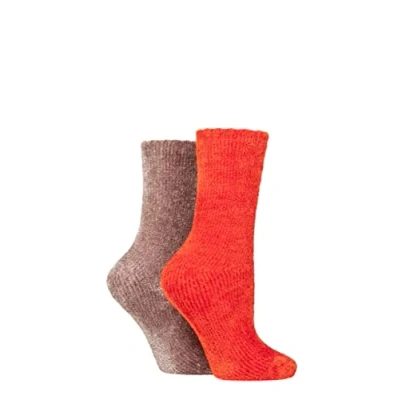 Image of SockShop Ladies Chenille Boot Socks Pack of 2 Rust/Gold 4 8