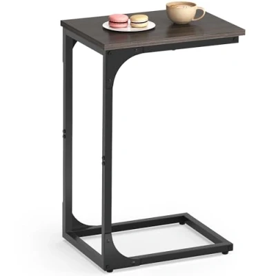Image of VASAGLE C Shaped Side Table, Bedside Sofa Coffee with Metal Frame, Industrial, for Living Room, Bedroom, Chestnut Brown and Ink Black LET350B74