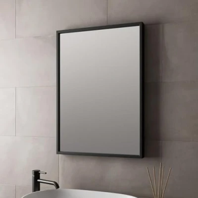 Image of Large Modern Rectangular Glass Mirror 700 x 500mm Black Frame Wall Mounted Bathroom Vanity