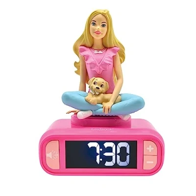Image of Lexibook, Mattel, Barbie Nightlight alarm clock, Sounds and Melodies, LCD Backlit screen, Luminous, Snooze, Pink