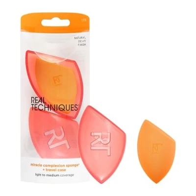 Image of Real Techniques Miracle Complexion Makeup Sponge for full cover foundation with Travel Case (Packaging and Colour May Vary)