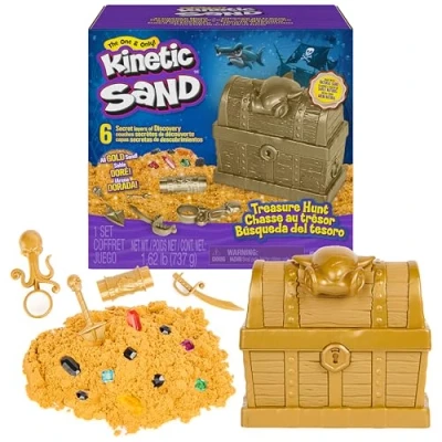 Image of Kinetic Sand, Amazon Exclusive Treasure Hunt Playset with 14 Surprise Reveals and 1.62lbs Rare Shimmer Gold Play Sensory Toys for Kids Ages 3 up