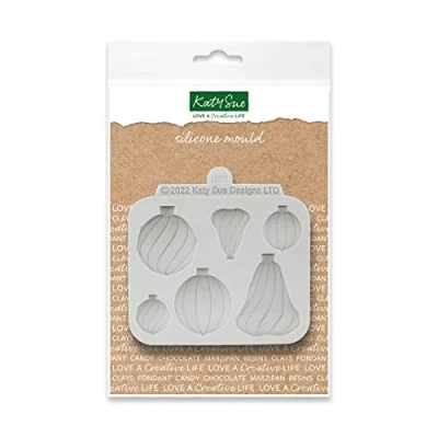 Image of Katy Sue &#039;Swirled Christmas Baubles Selection&#039; Silicone Mould for Cake Decorating &amp; Crafts. Makes 6 Different Baubles.