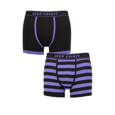 Image of Mens 2 Pack Jeep Spirit Stripe Cotton Trunks Broad Black / Purple L