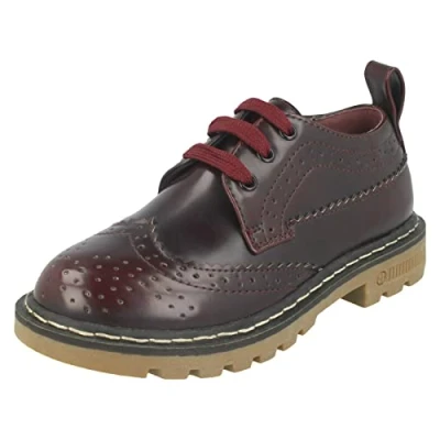 Image of Spot On Girls Lace Up Brogue Shoes Burgundy Synthetic UK Size 1 EU 33 US 2