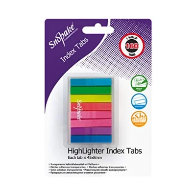 Image of Snopake Index Tab Highlighters Transparent 45 x 8 mm 160 Tabs Neon Assorted [Ref: 15846]