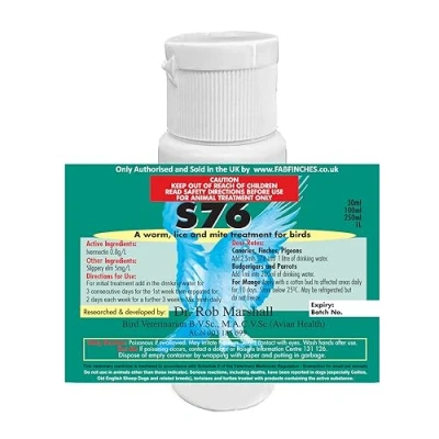 Image of Fab Finches s76 for Air Sac Birds Mites Red Mite Worms Wormer Lice In Water Treatment (30ml)