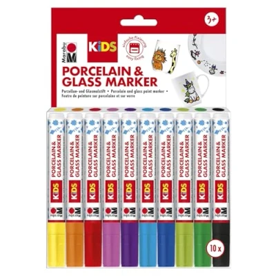 Image of Marabu 0125000000084 porcelain and Glass Painter Kids Set Mega Fun, crayons for children of 10, dishwasher safe after firing, universal tip 1 3 mm