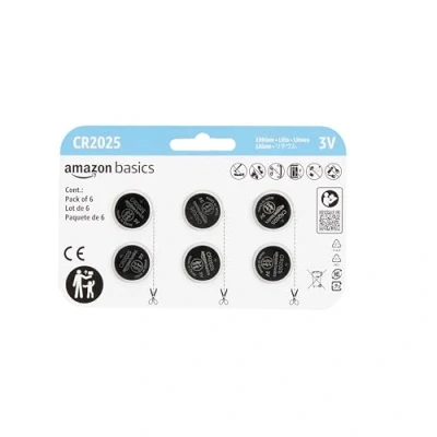 Image of Amazon Basics 6 Pack CR2025 Lithium Coin Cell Battery, 3 Volt, Long Lasting Power, Mercury Free