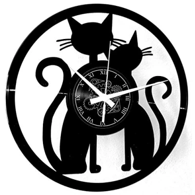 Image of Instant Karma Clocks Vinyl Wall Clock Couple Cat Pets Modern Design, Black