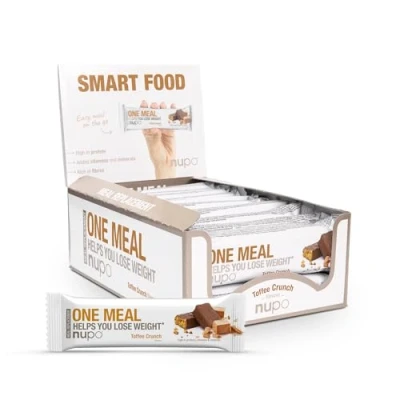 Image of NUPO One meal Bar Toffee Crunch I Tasty replacement bars for a balanced diet plan Helps you lose weight High in protein 24 vitamins and minerals 15 x 60g