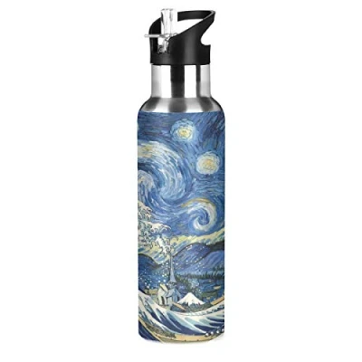 Image of JUMBEAR Water Bottle Acuum Insulated Stainless Steel Leakproof Wide Mouth Kettle with Straw Lid for Fitness Gym Outdoor Sports