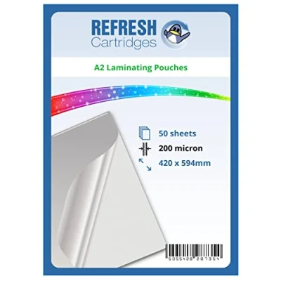 Image of Refresh Cartridges Glossy Laminating Pouches A2 200 Micron Pack of 50 Sheets