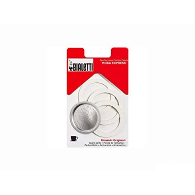Image of Bialetti 1 Cup Stovetop Moka Express Replacement Filter &amp; Gasket Seals by