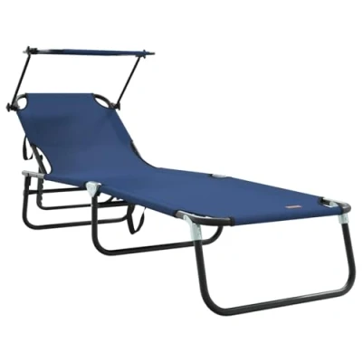Image of vidaXL Folding Sun Lounger with Canopy Blue 600D Oxford Fabric