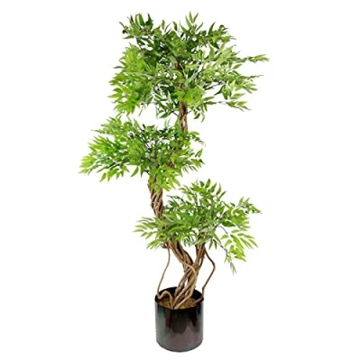 Image of Leaf Realistic Artificial Japanese Fruticosa Ficus Tree, Wood, Green Rainbow, 140cm