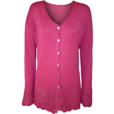 Image of WearAll New Plus Womens Knitted Button Cardigan Ladies Long Sleeve Crochet Top Cerise 22 24(l/XL)
