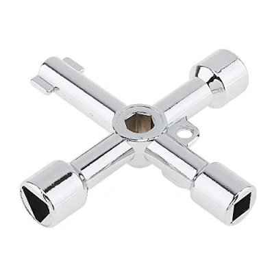 Image of OriGlam 4 Way Key, Multi Functional Utilities Plumbing Key Wrench, Plumber Opening Tool for Electric Control Water Gas Meter Box Cupboard Cabinet Train