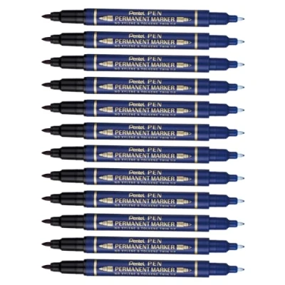 Image of Pentel N75W Permanent Marker Twin Tip Blue Pack of 12