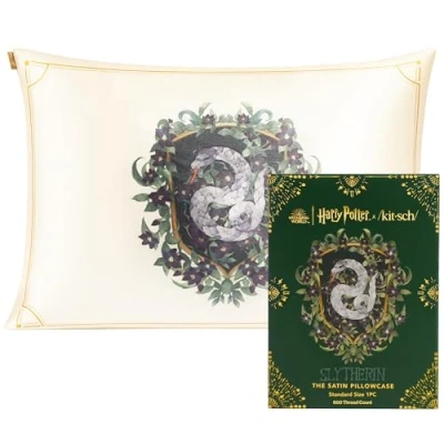 Image of Kitsch x Harry Potter Satin Pillowcase with Zipper for Hair &amp; Skin, Softer Than Silk Pillow Cases, Queen Covers, Machine Washable, Wrinkle Free, Cases Standard Size