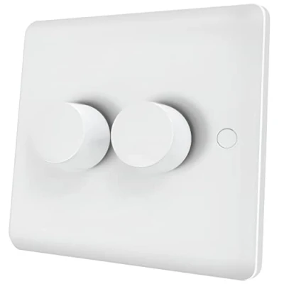 Image of iolloi LED Dimmer Switch 2 Gang, Push on/off Rotary Trailing Edge For Dimmable LED, No Neutral Required,2 Way,100 Watts (1 10 LEDs)