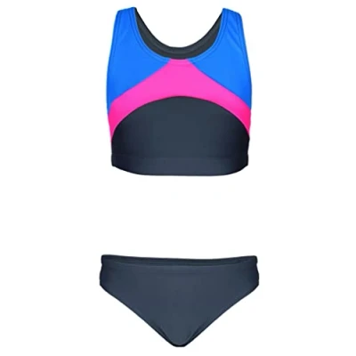 Image of Aquarti Girls&#039; Two Piece Swimsuit Bikini Top and Bottom Piece, Black/Graphite/Amaranth, 146
