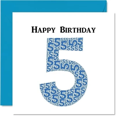 Image of Fun 5th Birthday Cards for Boys Shapecloud Happy Card Son Daughter Brother Sister Grandson Granddaughter Niece Nephew Cousin, 145mm x Greeting Cards,