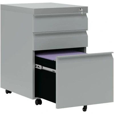 Image of Vinsetto Mobile Vertical File Cabinet Lockable Metal Filling with 3 Drawers Anti tilt Design for Letter A4 Legal Size Fully Assembled Except Casters Grey