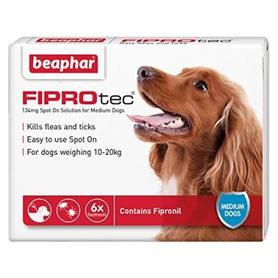 Image of Beaphar® FIPROtec® Kill Flea Ticks Spot On Drop Treatment Protection for Small Medium Large XL Dogs Puppies (6 Treatments, Dog (Medium 10 20kg))