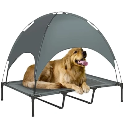 Image of PawHut 122cm Elevated Dog Bed Cooling Raised Pet Cot UV Protection Canopy Grey