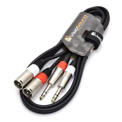 Image of 2 x Male XLR to 6.35mm 1/4&quot; Stereo TRS Jack Balanced Twin Lead/Patch Cable 1.5m