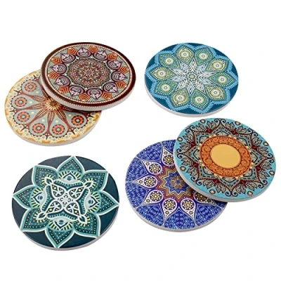 Image of Absorbent Ceramic Coasters for Drinks,Stone with Cork Base Protection,Cup Mats Coffee Pads Place Set of 6