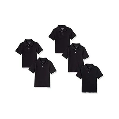 Image of Amazon Essentials Boys&#039; School Uniform Short Sleeve Pique Polo Shirts, Pack of 5, Black, 10 Years