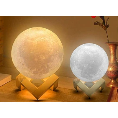 Image of Knight Moon Lamp Touch Control, Adjustable Brightness &amp; Colour Changing from White to Yellow, Mood Lighting for Bedroom, 3D Lunar (15x15x17.5 cm)