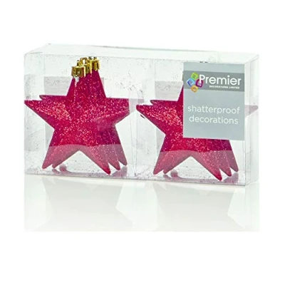 Image of Premier Decorations 6 x 100mm Multi Glitter Stars, Red