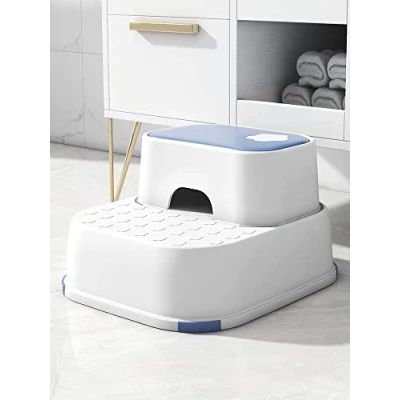 Image of step Stool 2 Tier Non Slip Removable Foot Bench Plastic Leader Baby Up Sturdy Strong Safe Toddlers Potty Training Toilet Kitchen Gift Home (Blue)