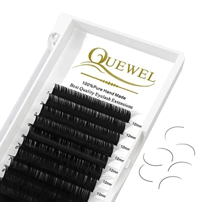Image of Eyelash Extensions 0.03 D Curl 12mm QUEWEL Classic Individual Lashes Lash Extension Russian Matte Black Tray for Salon Use (0.03 12mm)