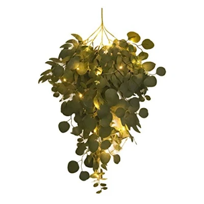 Image of æ— Eucalyptus Swag, 31.5inch Teardrop Swag with LED String Lights, Front Door Swags, Wall Hanging Wreath for Wedding Party Home Decorations