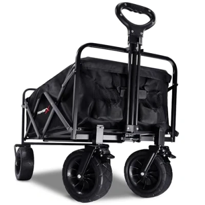 Image of MoverX 120L Festival Trolley on Wheels, Folding Wagon, Portable Camping Cart, Collapsible Foldable Trolly for Beach Outdoor Garden Picnic Shopping Fishing, Wide Adjustable Handle, Black