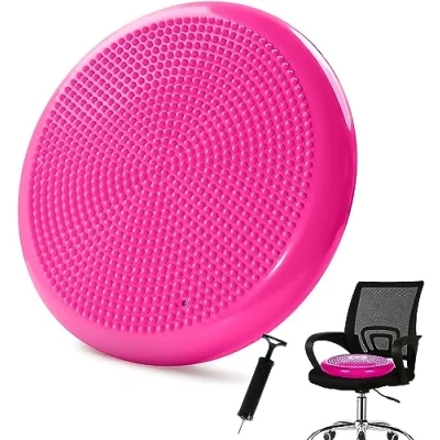 Image of Balance Disc Inflated Wobble Cushion Wiggle Seat for Sensory Kids(Multiple Colors), Core Extra Thick (Pump Included) (Pink)
