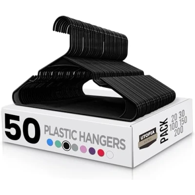 Image of Utopia Home Clothes hangers with grooves (50 Pack) 16.14&quot;/41cm wide, Heavy duty Plastic for Coat (Black)