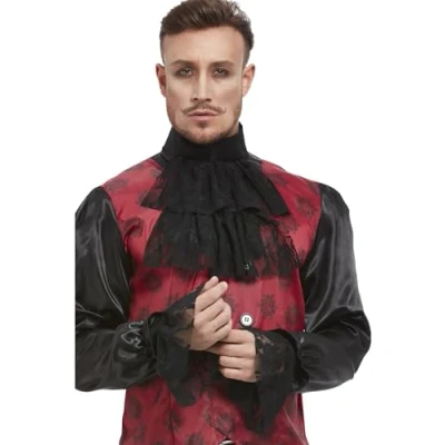 Image of Smiffys Cravat &amp; Cuff Set, Black, Halloween Fancy Dress Accessory, Accessories Up