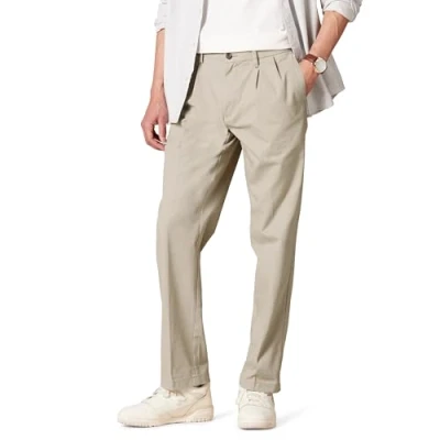 Image of Amazon Essentials Men&#039;s Classic Fit Wrinkle Resistant Pleated Chino Trouser (Available in Big &amp; Tall), Khaki Brown, 34W / 30L